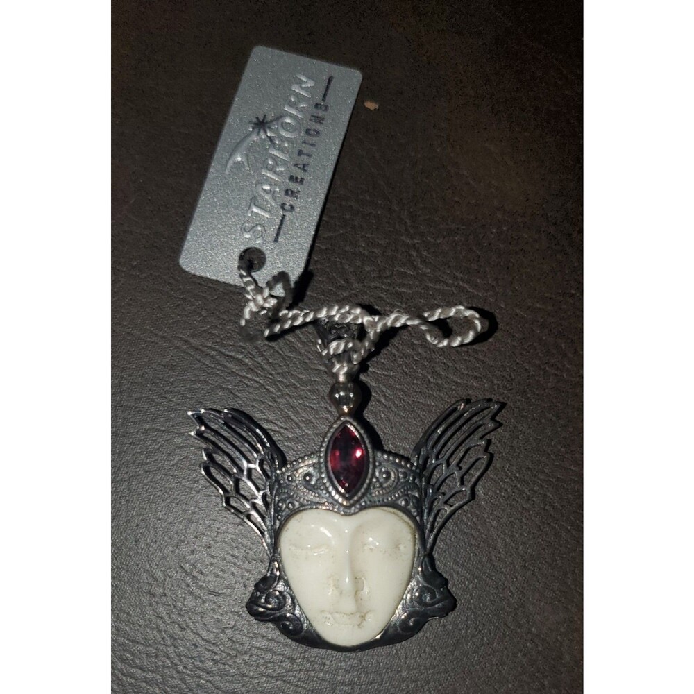 Starborn Creations Sterling 925 Silver Hand Carved Bne & Garnet Freya Pendant - Picture 2 of 6